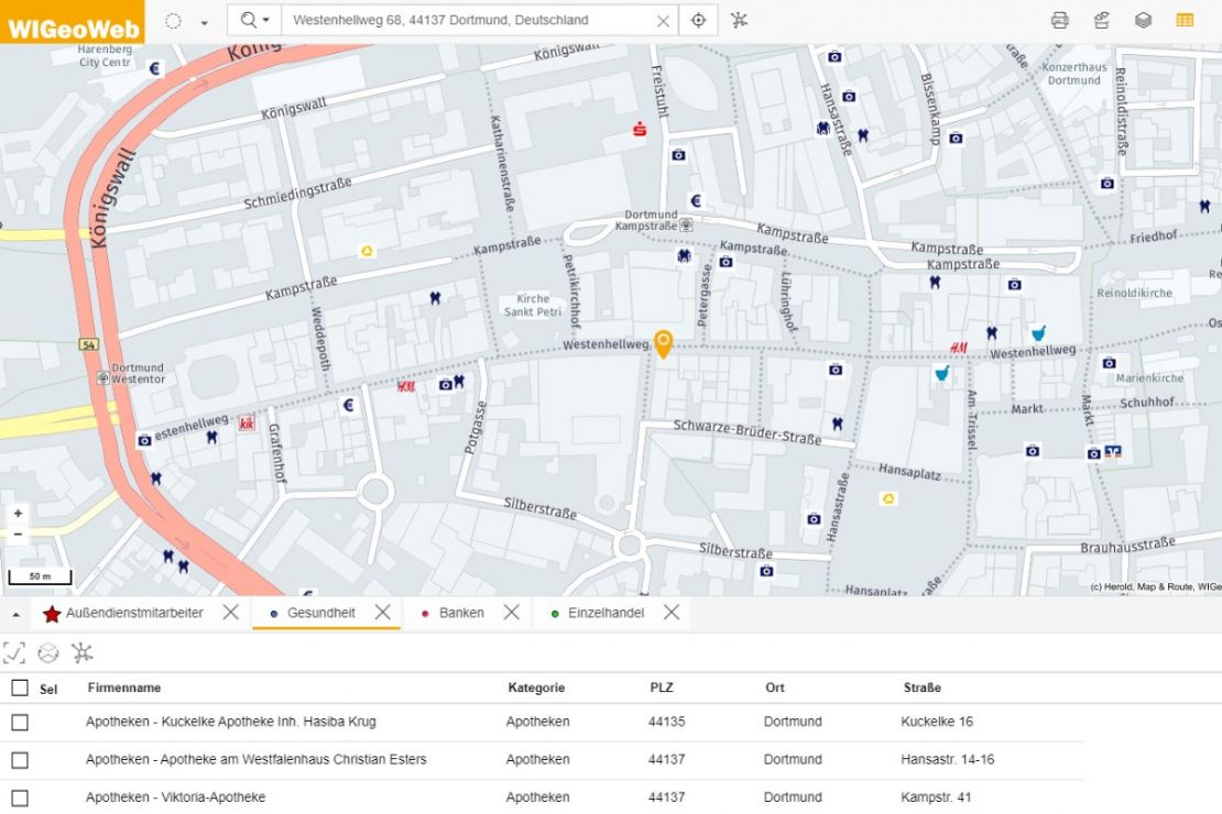 Reporting Tool: Software Screenshot Reporting zu einer Adresse