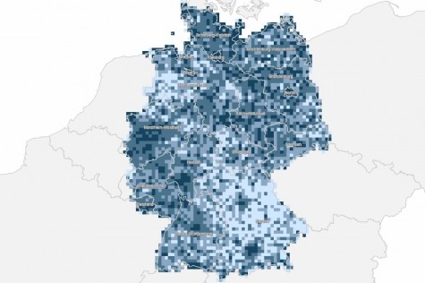 Karte: Je dunkler das Blau, umso höher der Anteil der Bevölkerung mit mittlerer Online-Affinität. Karte: Je dunkler das Blau, umso höher der Anteil der Bevölkerung mit mittlerer Online-Affinität.