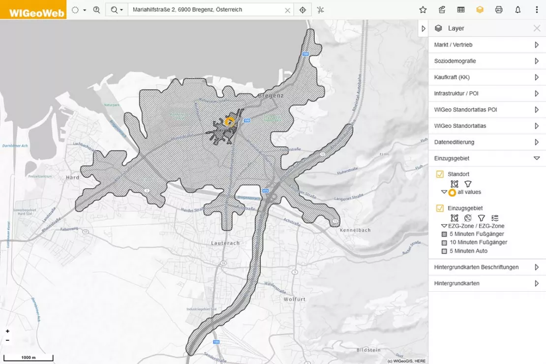 Screenshot Online GIS WIGeoWeb - ortsbezogene Beziehungen verstehen