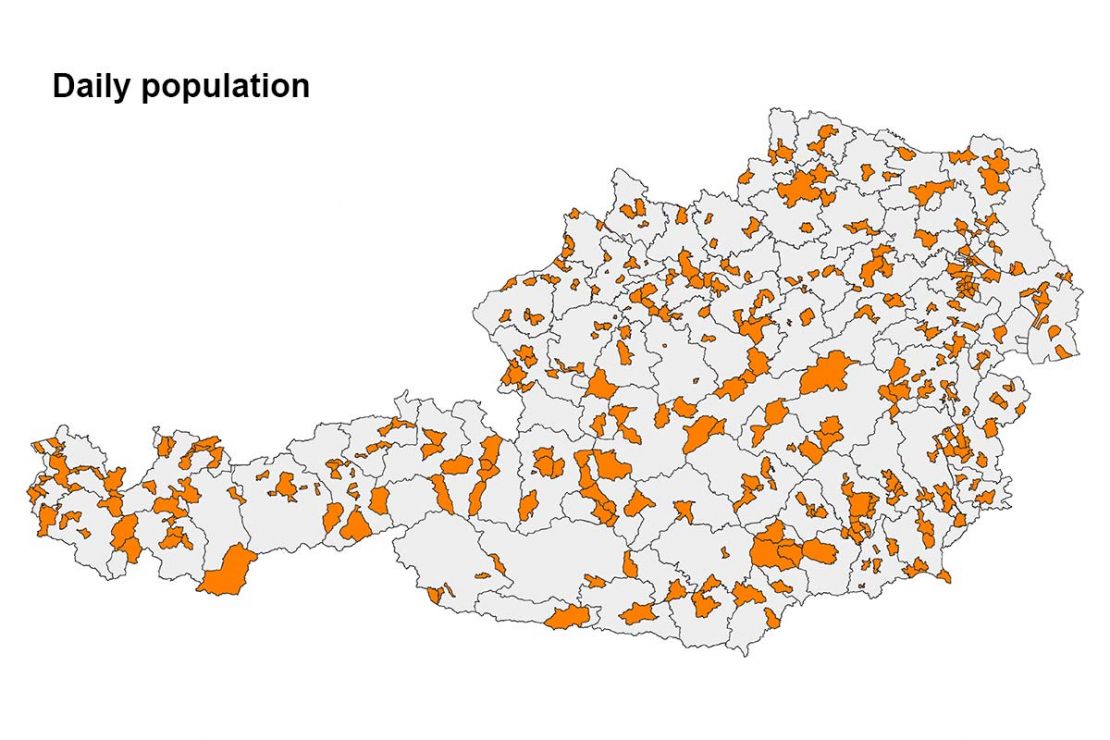 Areas with a higher daily population in Austria