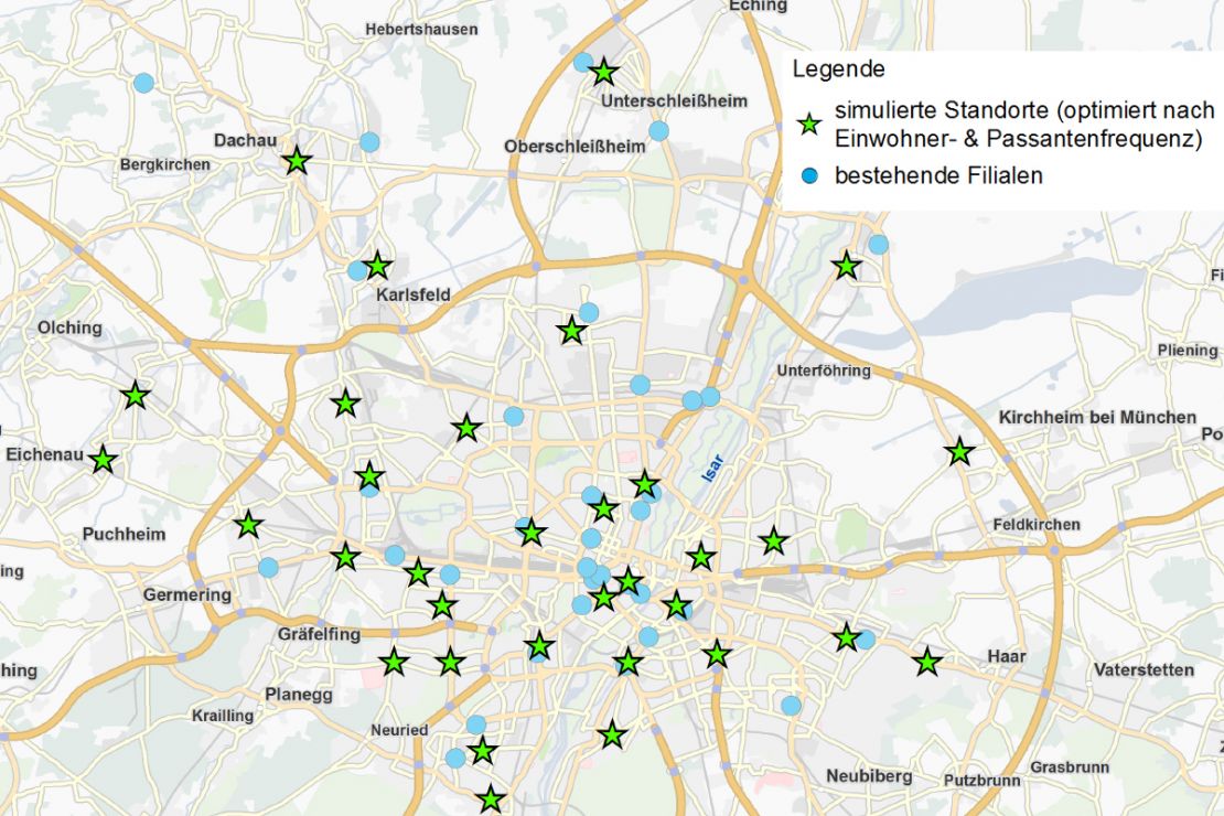 Ergebnis einer Geomarketing Greenfield-Analyse nach Einwohner & Passantenfrequenz Ergebnis einer Geomarketing Greenfield-Analyse nach Einwohner & Passantenfrequenz