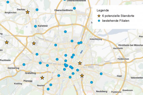 Szenario 3 einer Filialnetz-Optimierung: Erweiterung des Netzes um 6 Standorte Szenario 3 einer Filialnetz-Optimierung: Erweiterung des Netzes um 6 Standorte