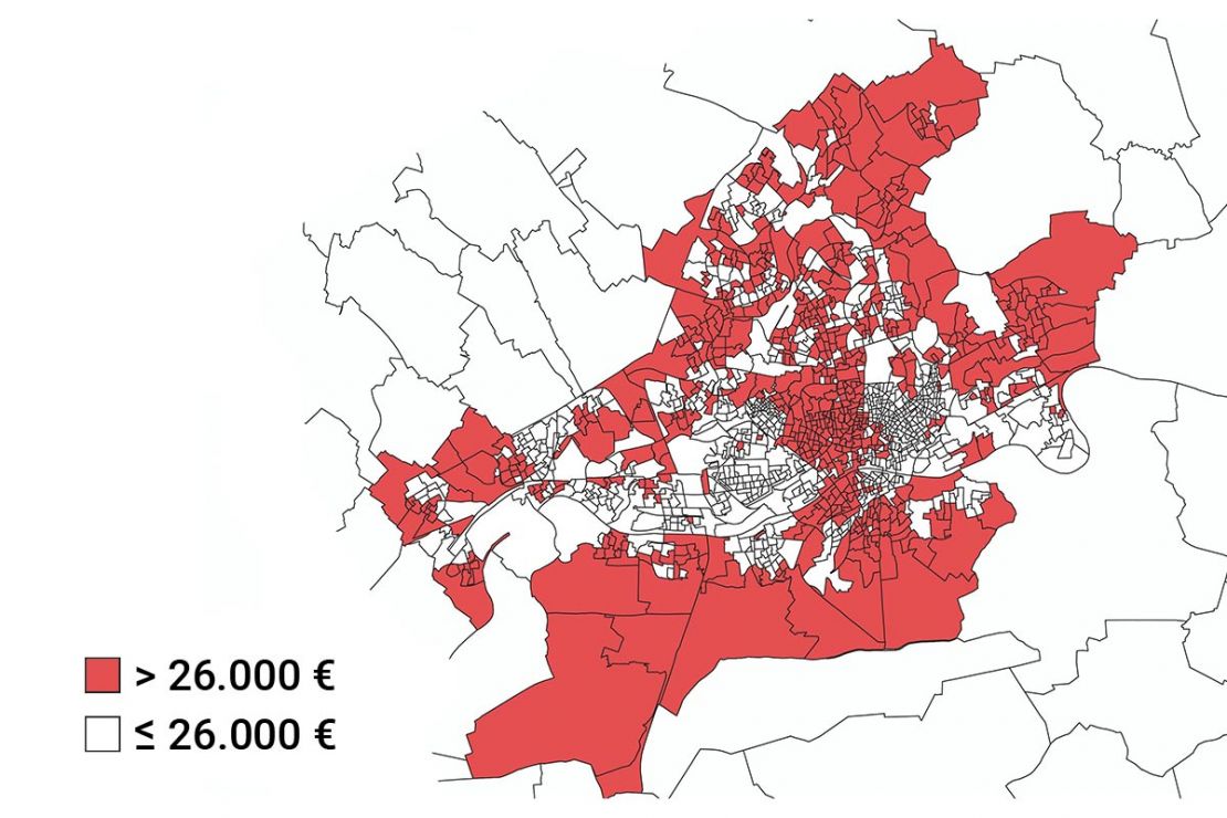 Karte mit Kaufkraft auf kleinräumiger Ebene, GEOmarkekts, für Frankfurt