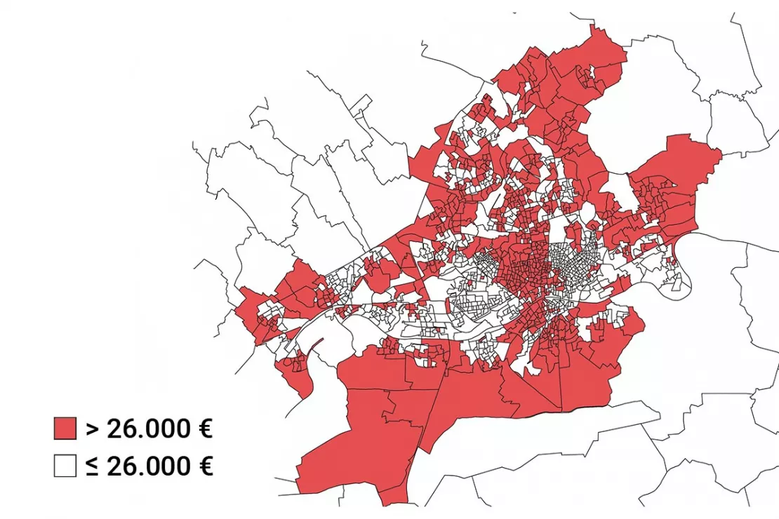 Map with purchasing power on a small-scale level, GEOmarkekts, for Frankfurt