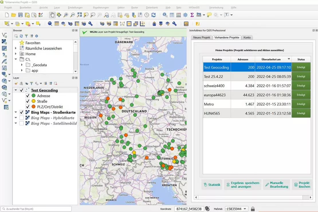 Geocode Plugin für QGIS