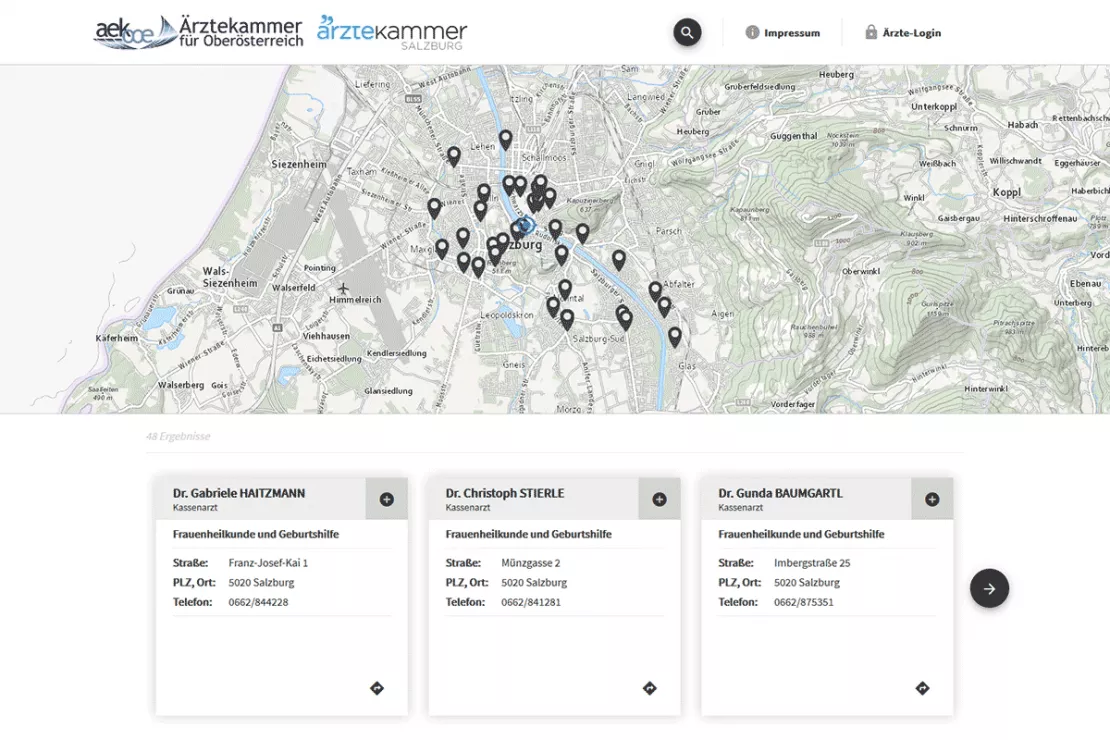 Arztsuche-Portal für die Ärztekammer Oberösterreich und Ärztekammer Salzburg