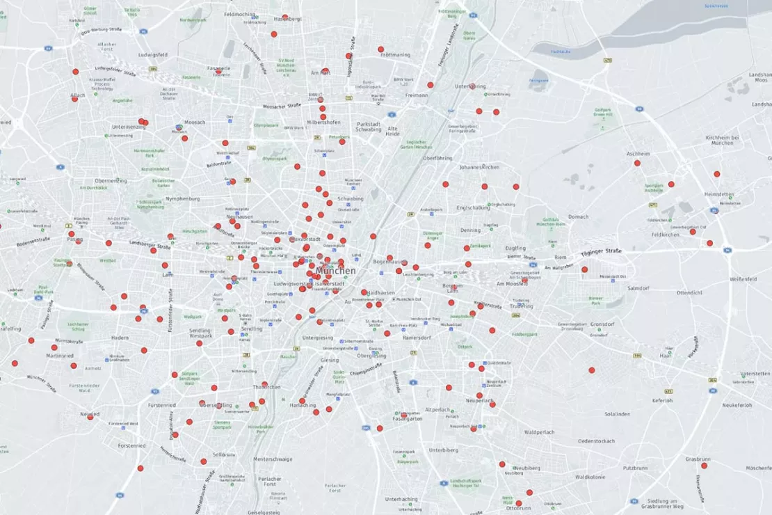 Screenshot Tool WIGeoWeb: Kunden als Punkte auf Landkarte
