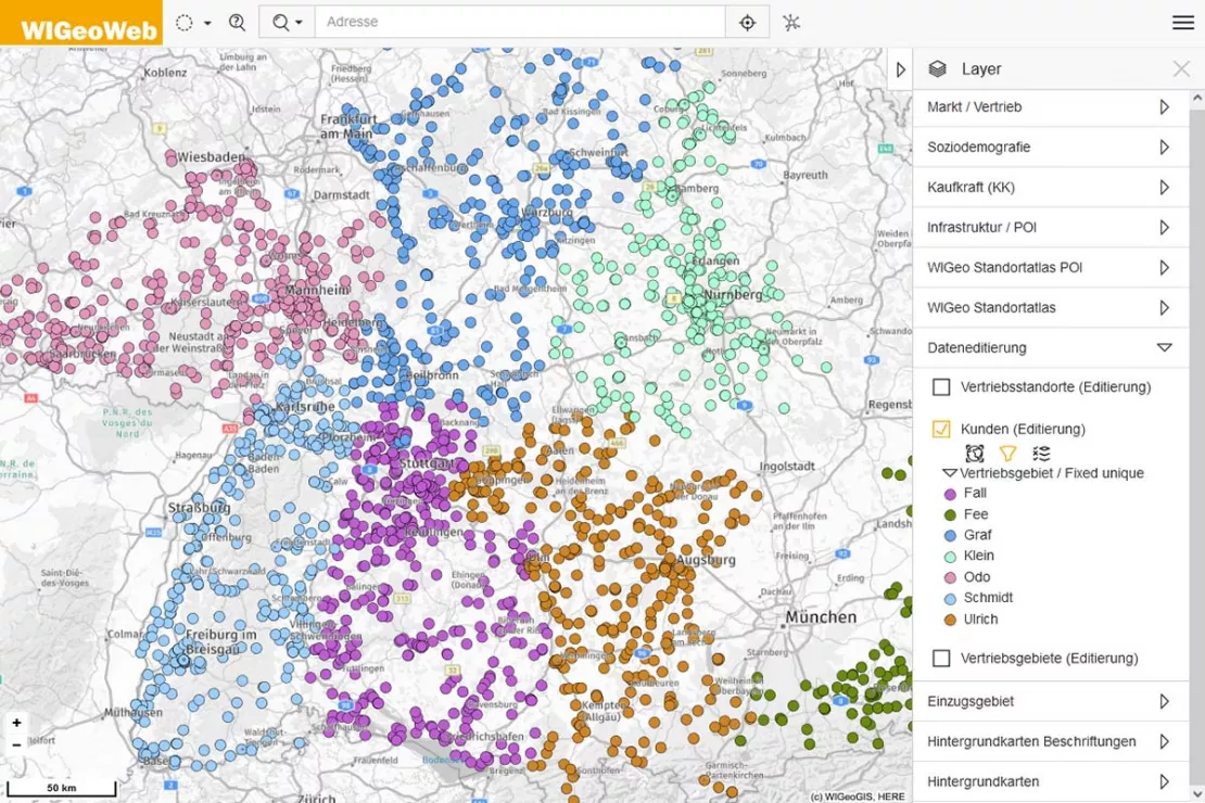 WIGeoWeb - Kunden als Punkte auf der Karte