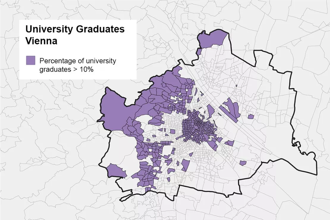 Regional differences the percentage of university graduates in Vienna