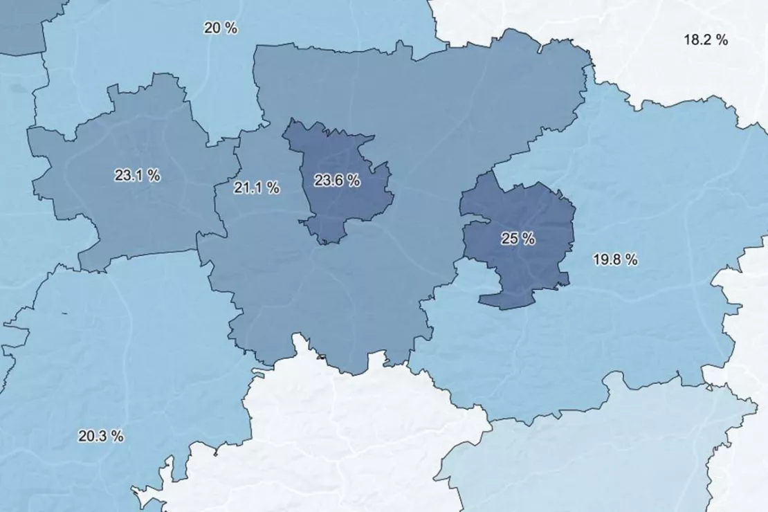 The darker, the higher the market share there