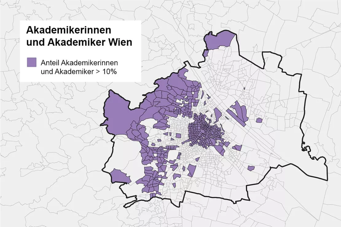 Regionale Unterschiede im Anteil an Akademikerinnen und Akademikern in Wien