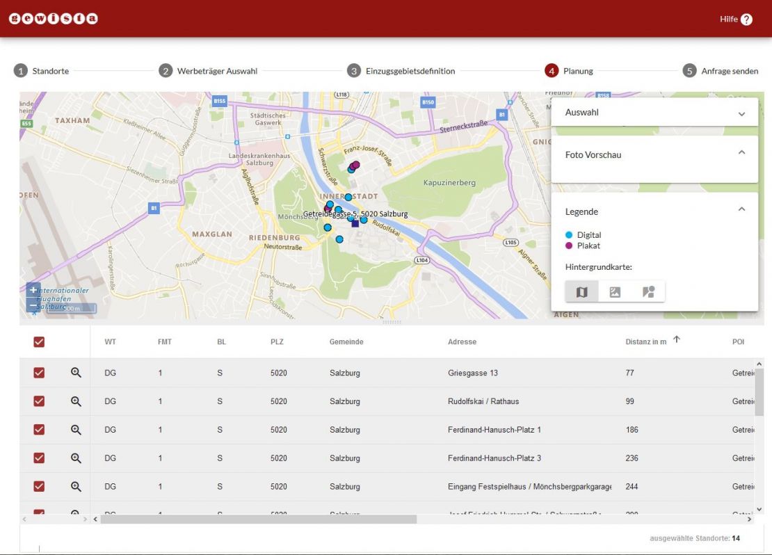Gewista GIS - screenshot planning Gewista GIS - screenshot planning