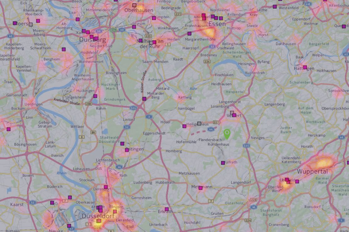 The heatmap visualizes areas where there is an above-average level of online affinity.