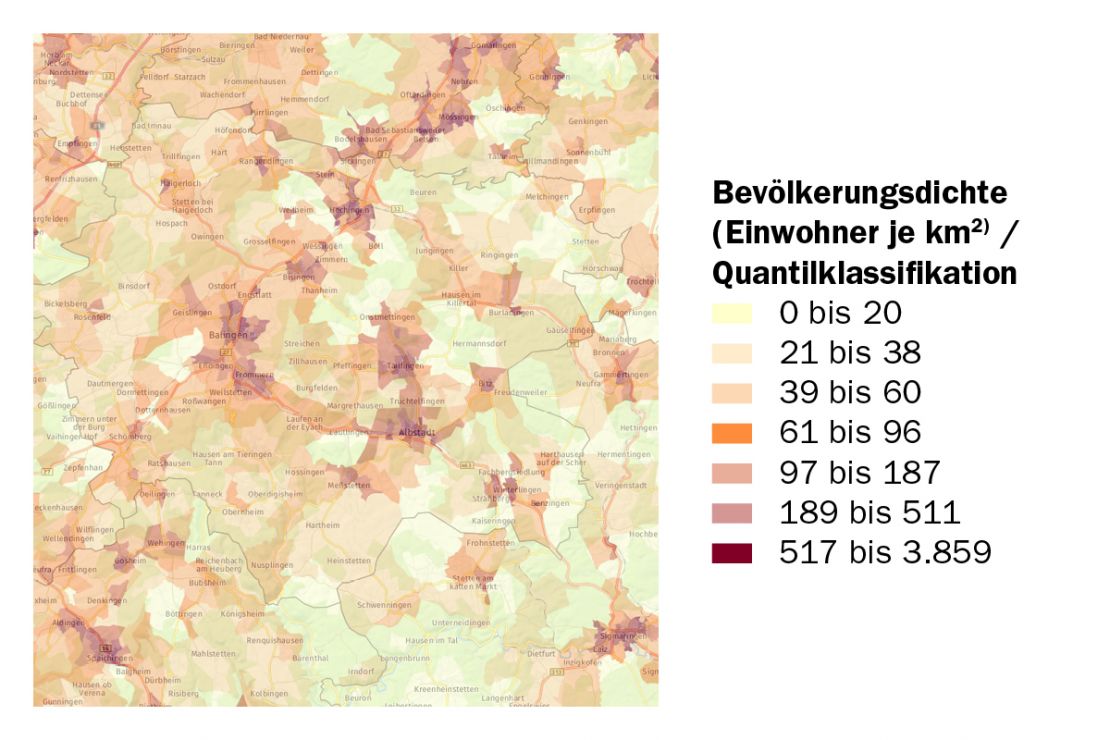 Räumliche Strukturen erkennen, sehen Sie die Bevölkerungsdichte im Landkreis Zollernalbkreis Räumliche Strukturen erkennen, sehen Sie die Bevölkerungsdichte im Landkreis Zollernalbkreis