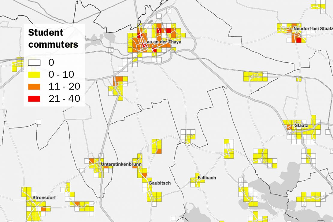 Commuter data small-scale - outbound student commuters in Laa an der Thaya Commuter data small-scale - outbound student commuters in Laa an der Thaya