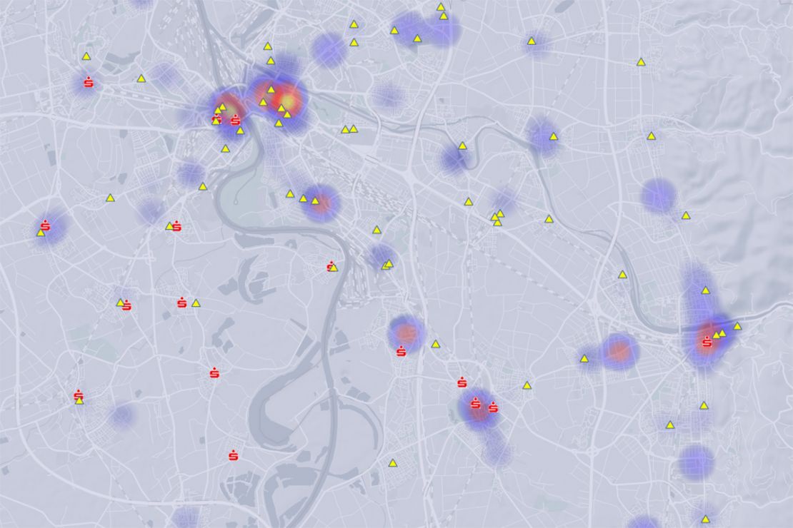 Display global business locations on the interactive map. For example, together with the customer density using a heatmap Display global business locations on the interactive map. For example, together with the customer density using a heatmap