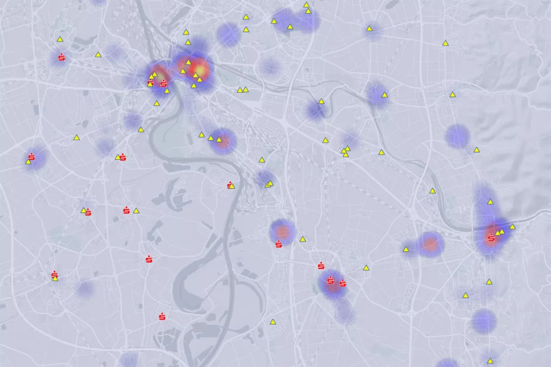 Display global business locations on the interactive map. For example, together with the customer density using a heatmap