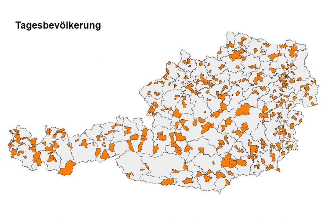 Zentren der Tagbevölkerung in Österreich
