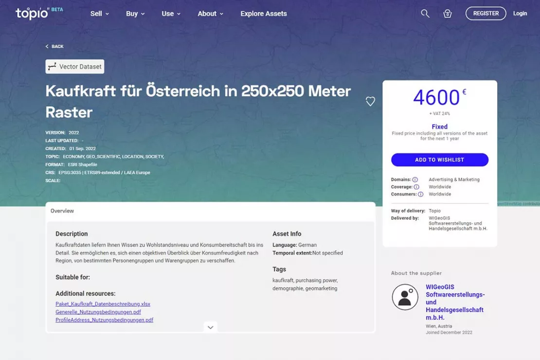 Detailed purchase data for Austria on the digital marketplace Topio