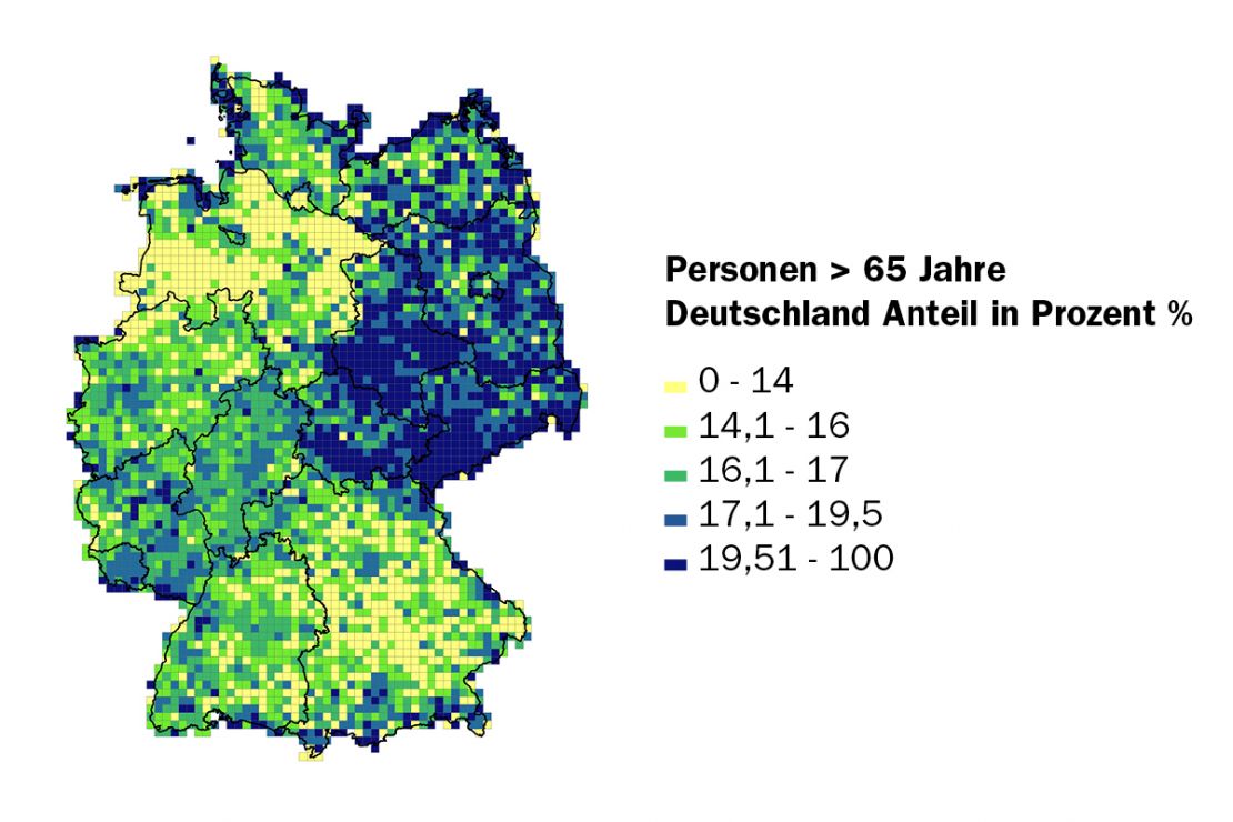 Personen über 65 Jahre in Deutschland - kleinräumige Verteilung Personen über 65 Jahre in Deutschland - kleinräumige Verteilung