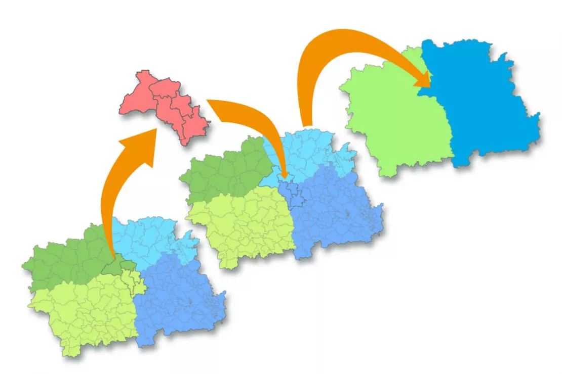 Grafik: Übertrag von Vertriebsgebietsänderungen auf alle Ebenen