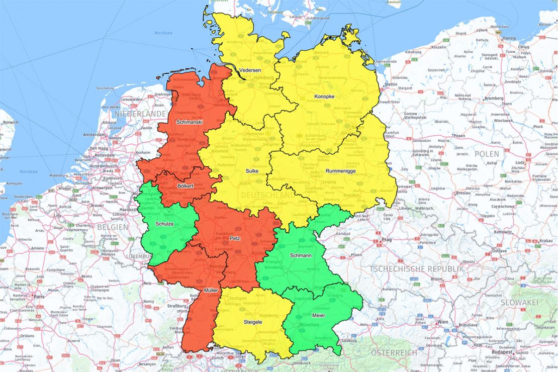 Regions are displayed in colors according to sales on the interactive map Regions are displayed in colors according to sales on the interactive map