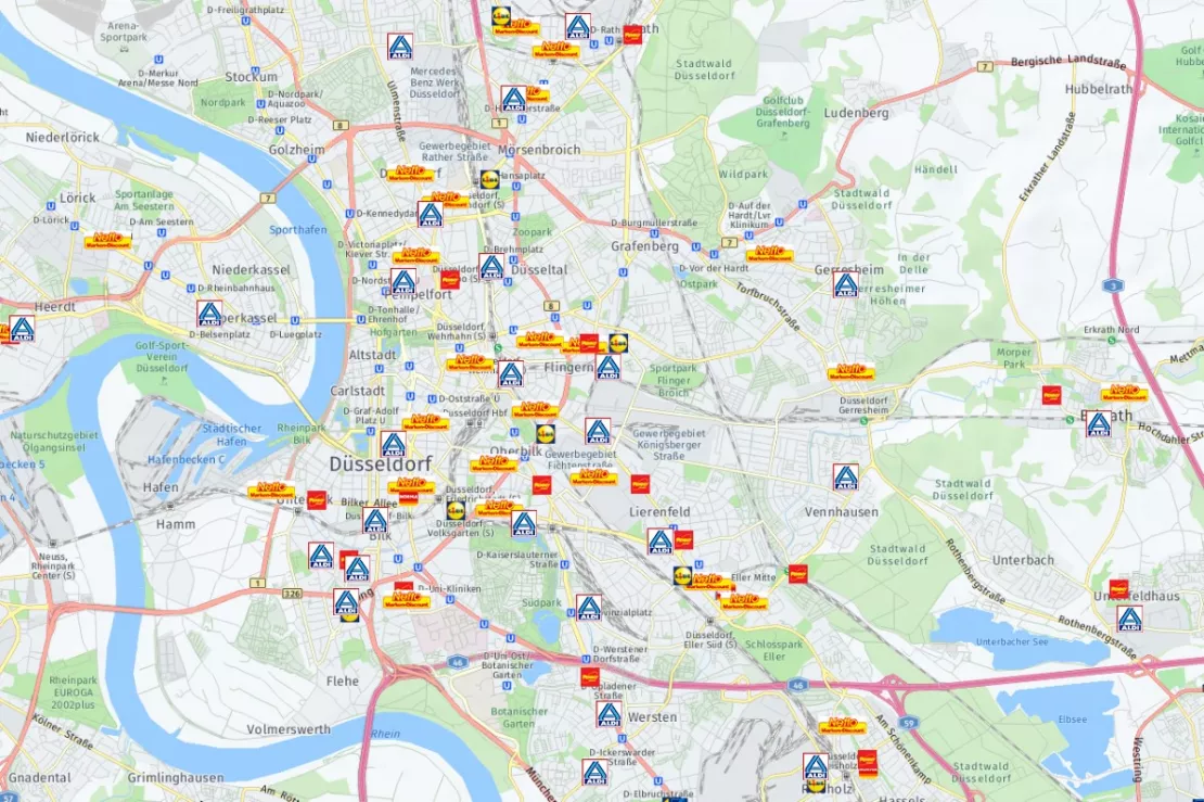 Screenshot WebGIS WIGeoWeb - Wettbewerberstandorte auf der interaktiven Landkarte 